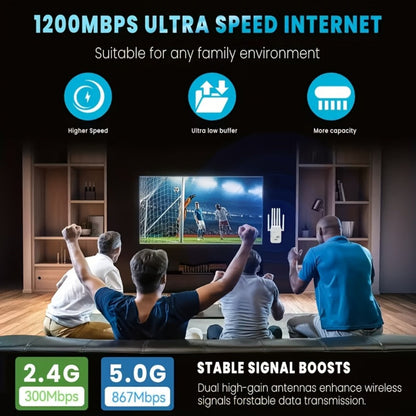 WiFi 6 Mesh Extender 1400Mbps 6-Antenna Dual Band - 2.4GHz & 5GHz Whole Home Coverage, One-Button WPS Setup