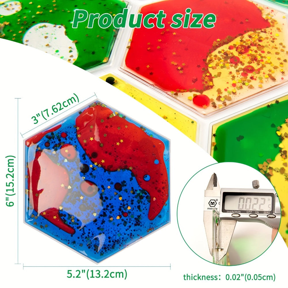 12-Piece Liquid-Filled Flexible Tile Set in Square or Hexagon Shapes for Wall or Floor Display