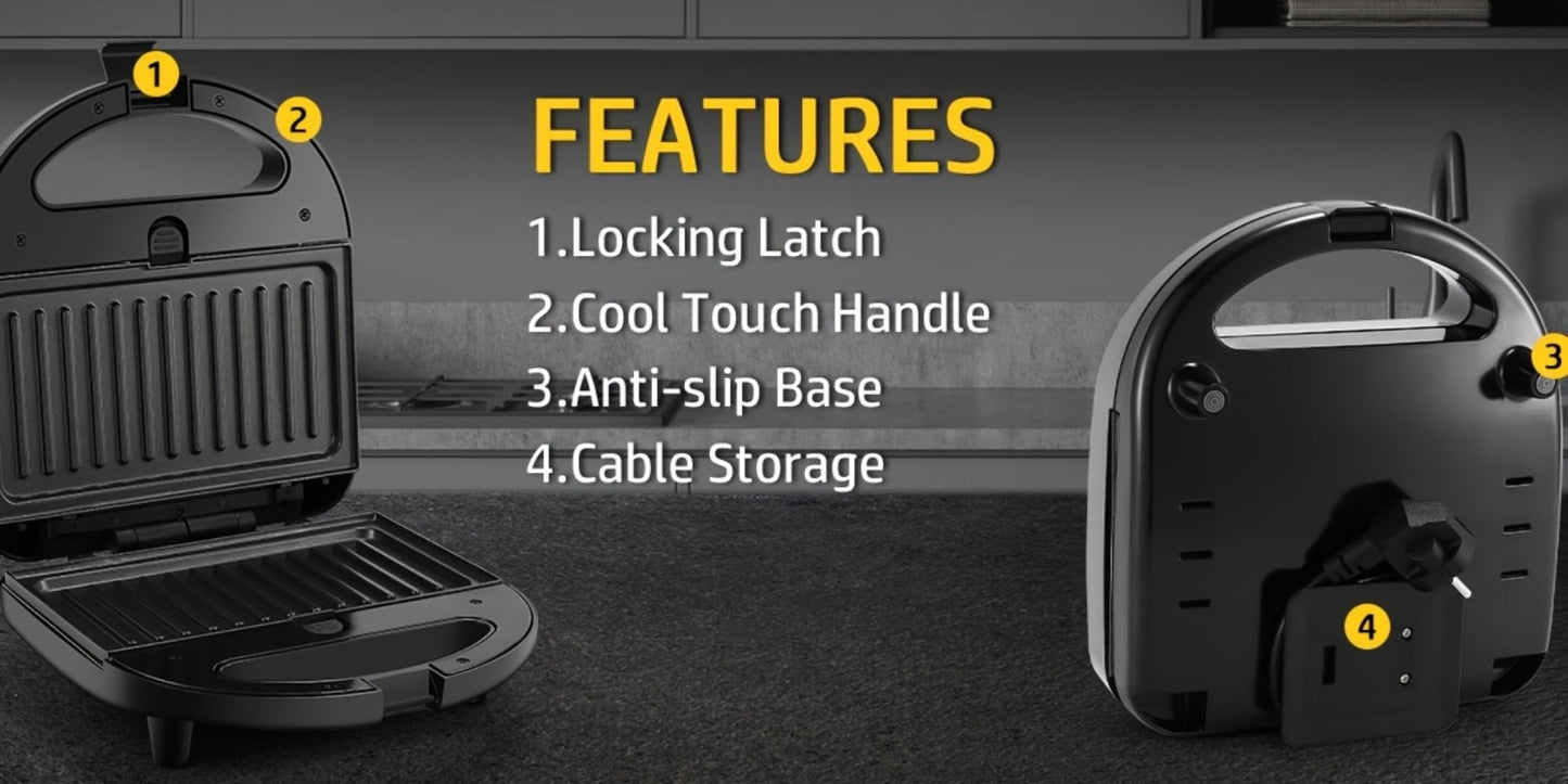 OSTBA 3-in-1 Sandwich Maker Panini Press Waffle Iron 750W Removable Non-Stick Plates for Grilling, Camping and Outdoor Meals