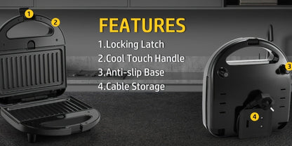 OSTBA 3-in-1 Sandwich Maker Panini Press Waffle Iron 750W Removable Non-Stick Plates for Grilling, Camping and Outdoor Meals