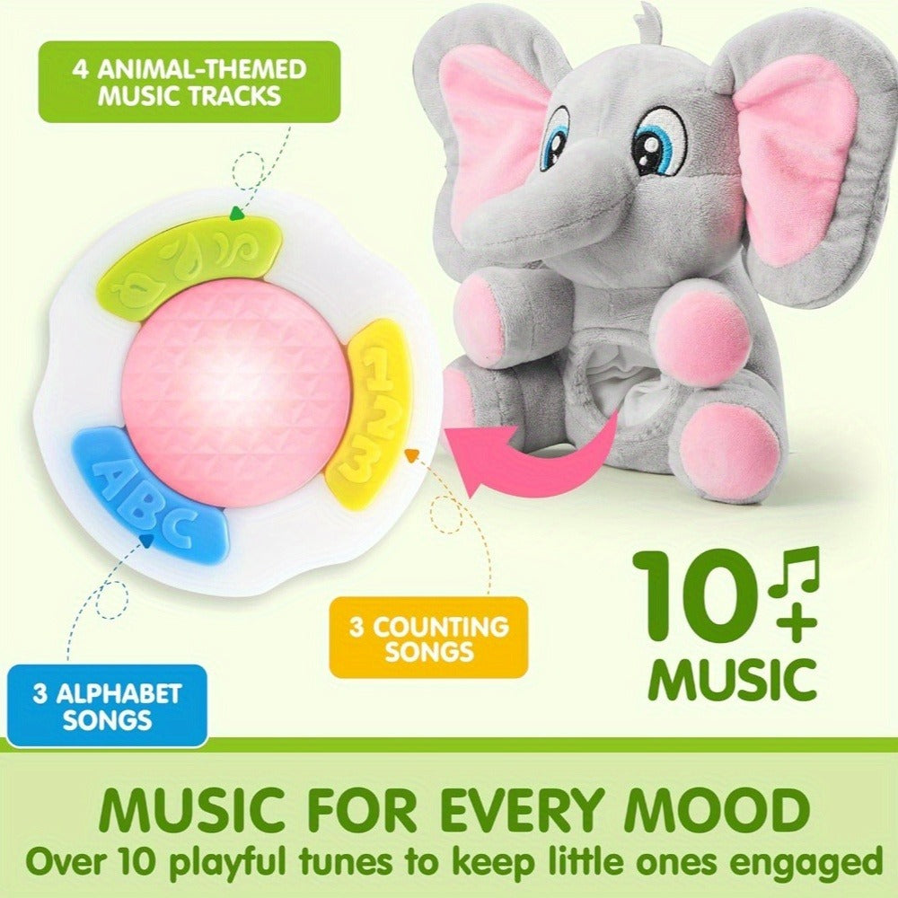 Plush Musical Elephant Baby Toy with Music & Lights, Stuffed Animal Sensory Toy for Infants 6+ Months