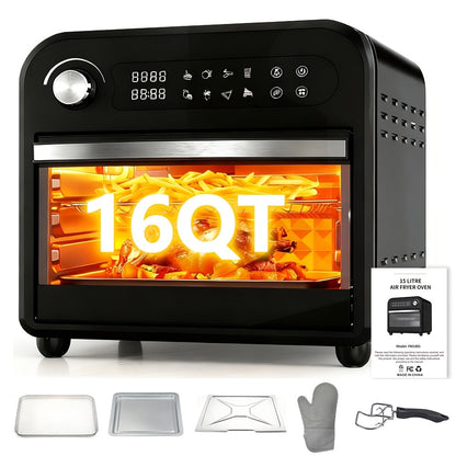 Air Fryer Toaster Oven Combo 15QT Extra Large, 360° Convection, LED Digital Display, Precise Temperature Control