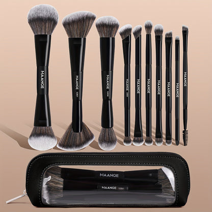 Makeup Brush Set, 10-Piece Double-Ended Nylon Bristle Collection with Cosmetic Bag and Three Color Options