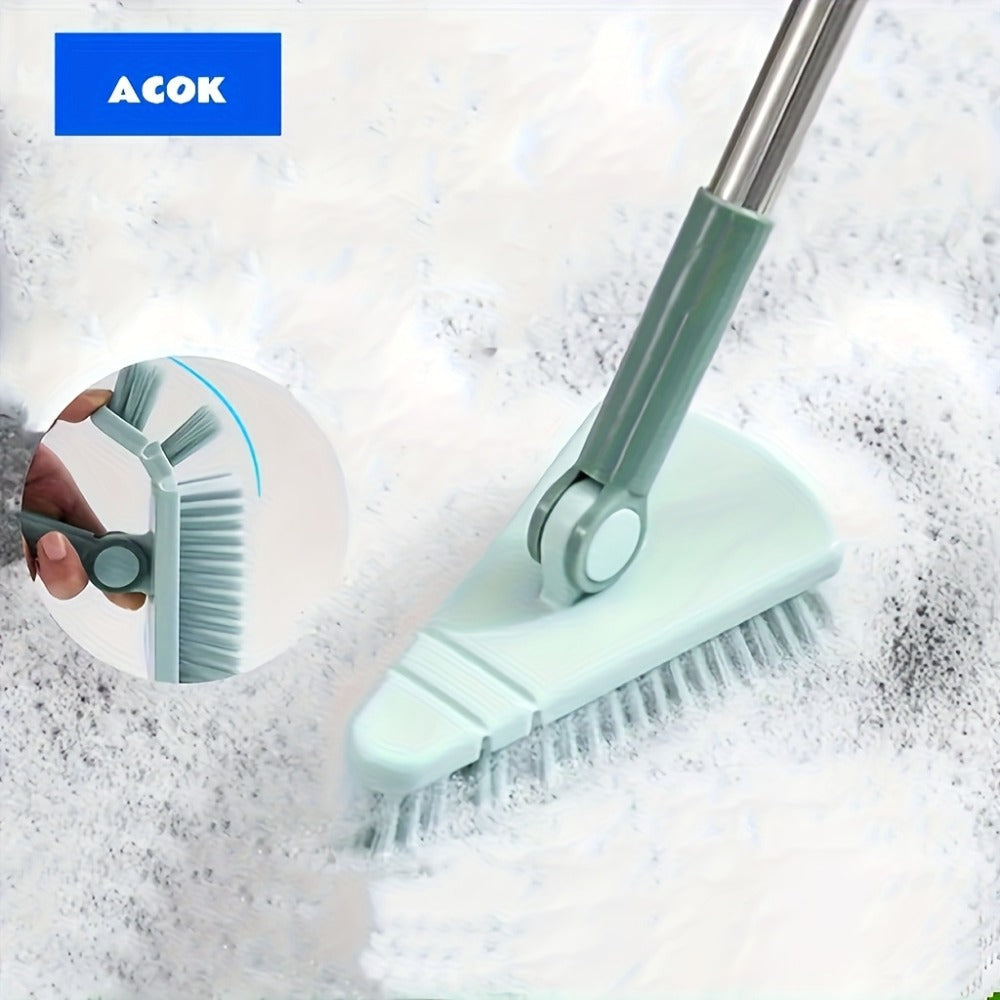 Triangular Floor Scrub Brush with 37.4-Inch Sectional Handle, Mixed Bristles and Pivoting Corner Head