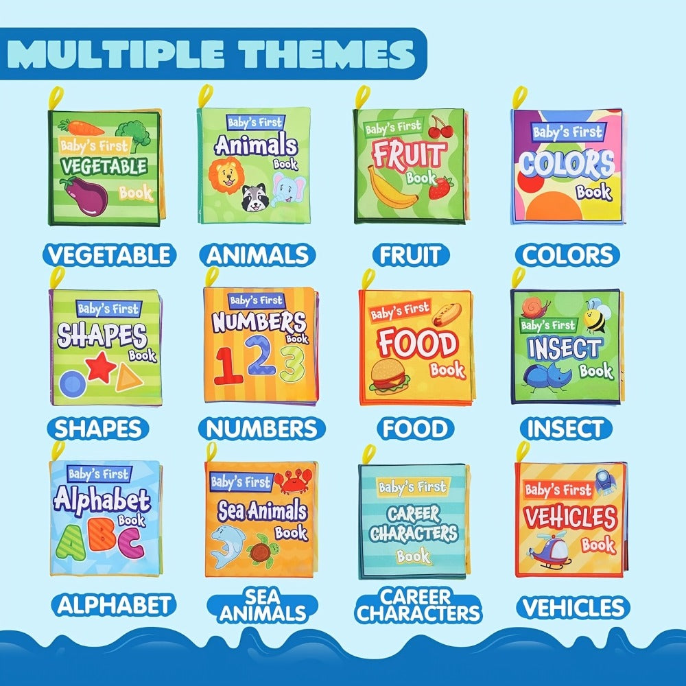 Baby Cloth Books Set of 12, Crinkle Fabric Bath & Sensory Books for Infants & Toddlers, Touch-and-Feel Early Learning First Books