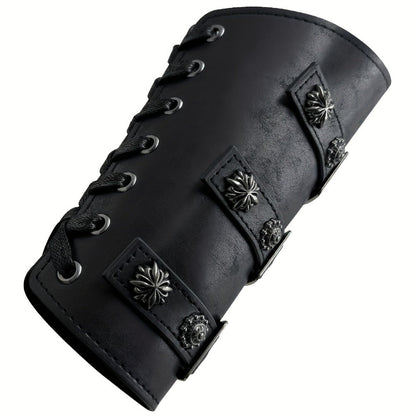 Viking Medieval Leather Arm Guards Bracers – PU Leather Knight Gauntlets Adjustable Metal Buckles Rivets for Men Women Halloween Cosplay
