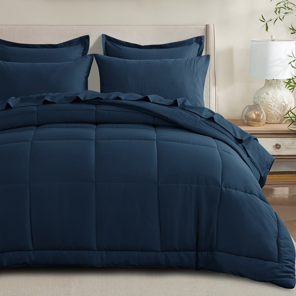 7 Piece Comforter Set Luxury Soft Fluffy Bedding All Season Bed in a Bag with Comforter Fitted Sheet Flat Sheet Pillowcases Hypoallergenic