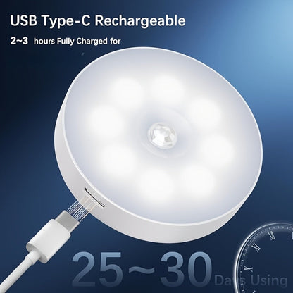 Night Light Motion Sensor 8-LED Puck Set with USB Rechargeable Power, Warm or White Light in 6- and 12-Piece Packs