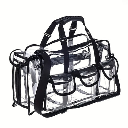 Stadium Approved Clear PVC Tote Bag Extra Large Transparent Shoulder Bag 3 External Pockets Adjustable Straps Waterproof for Men Women