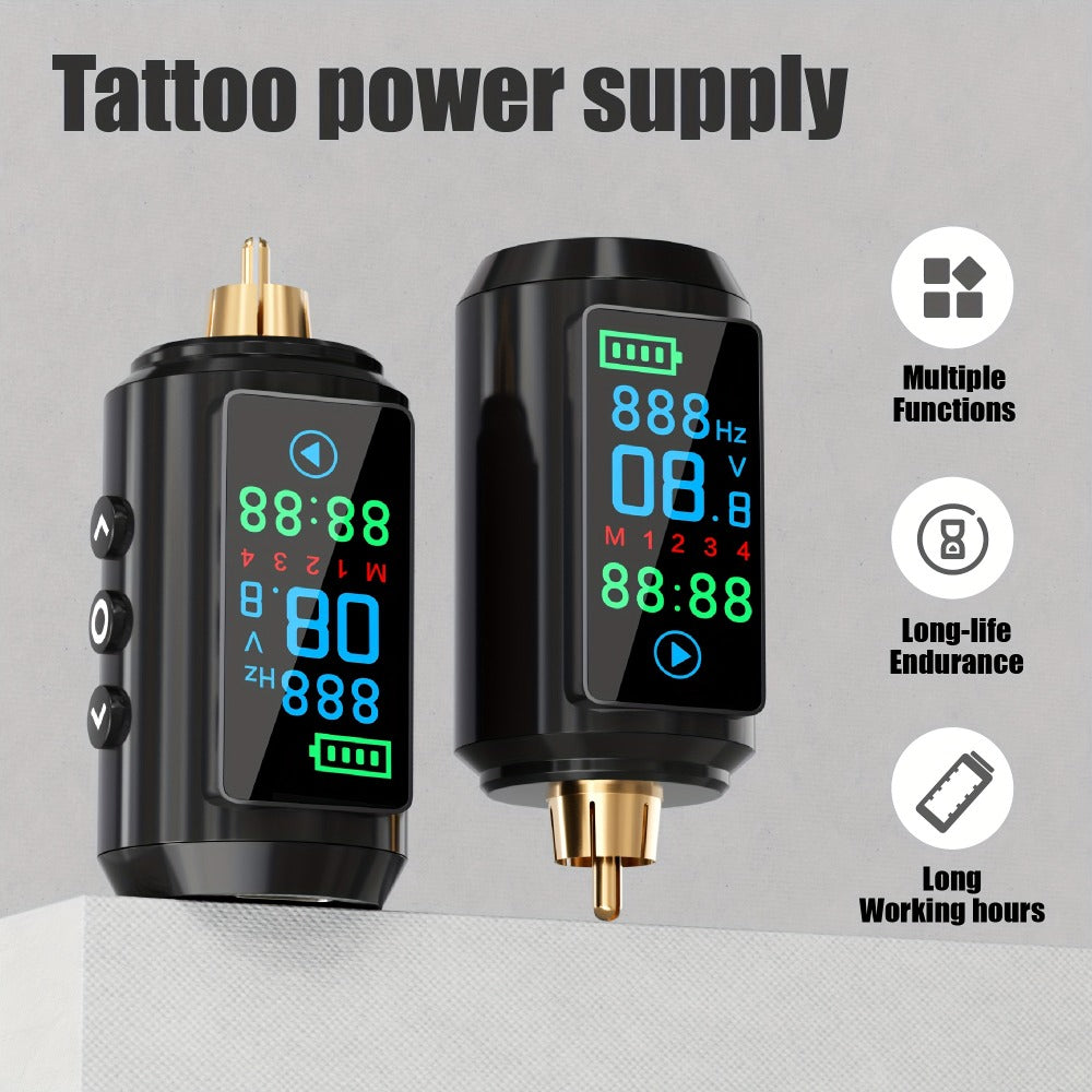 P7 1600mAh Cordless Tattoo Power Supply with Color Screen, Four Memory Modes and RCA Connector