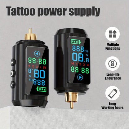 P7 1600mAh Cordless Tattoo Power Supply with Color Screen, Four Memory Modes and RCA Connector