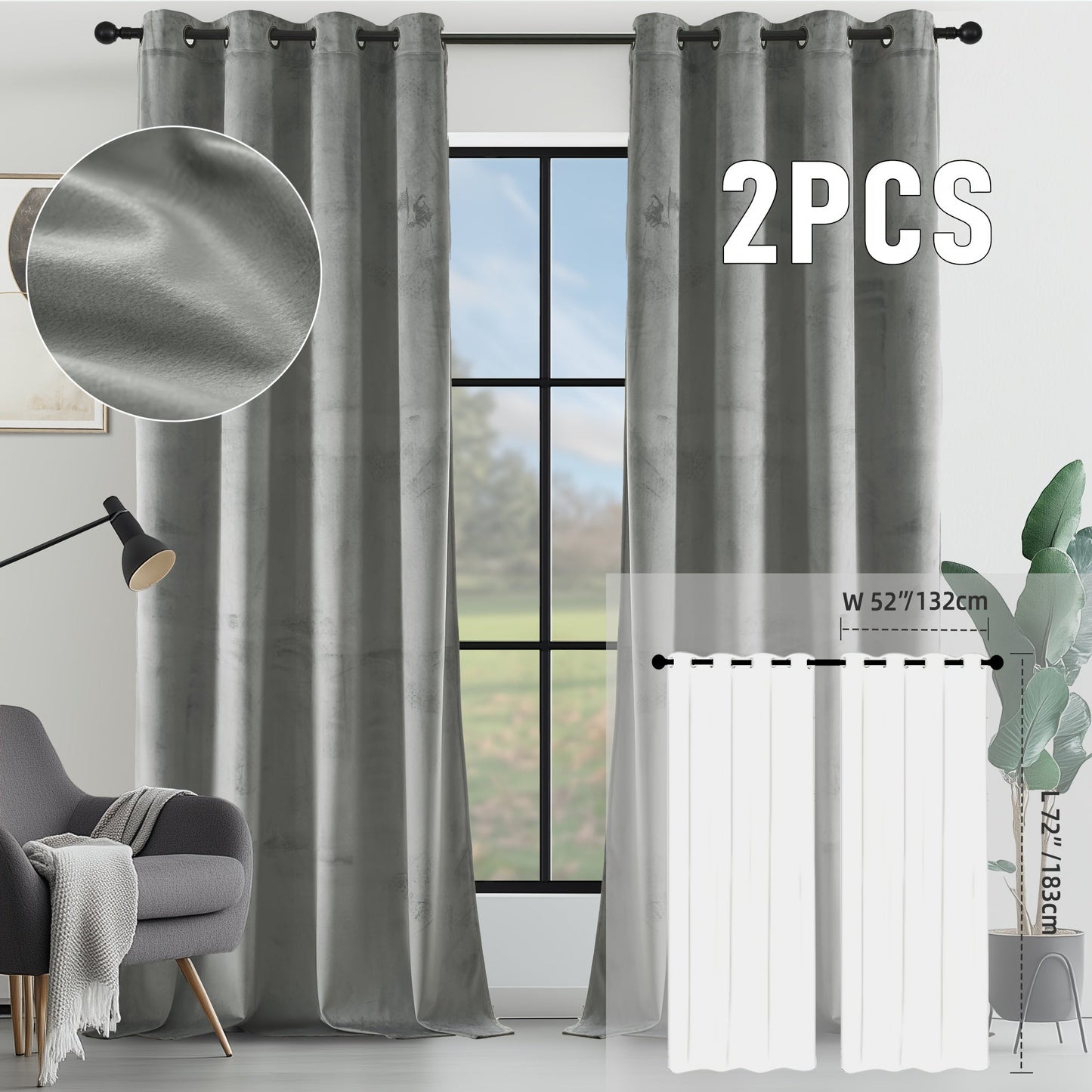 Velvet Room Darkening Curtains 2 Panels, Grommet Top Thermal Insulated Soundproof Blackout Curtains for Living Room Bedroom