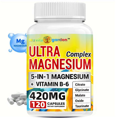 Magnesium Complex 420mg Capsules 120 Count with Vitamin B6 for Bath Time, Home Spa and Personal Care