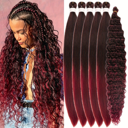 Braiding Hair Pre-Stretched 6 Packs 26 & 32 Inch Deep Curly Crochet Hair Synthetic Ombre Extensions for Box Braids Twist Braids Knotless