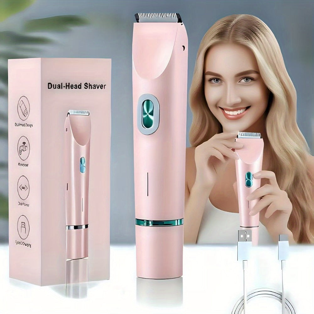 Bikini Trimmer for Women 2-in-1 Dual Head Electric Shaver - Wet Dry Body Hair Remover for Bikini Area Underarms Legs Arms Face