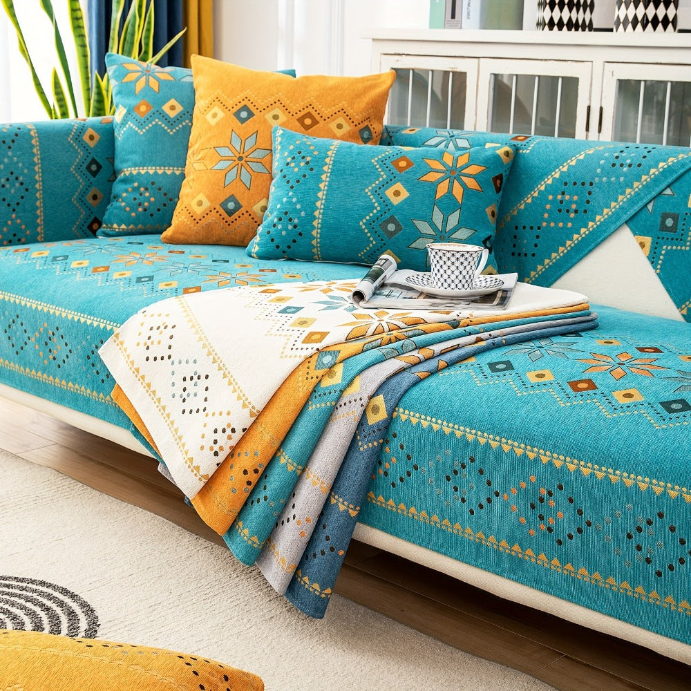 Sofa Cover Bohemian Border Panels for 2, 3 or 4-Seater Sofas and Backrest in Grey, White or Orange