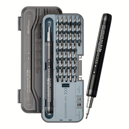 USB-Rechargeable Precision Electric Screwdriver Kit with 38 Magnetic Bits in Five Handle Colors