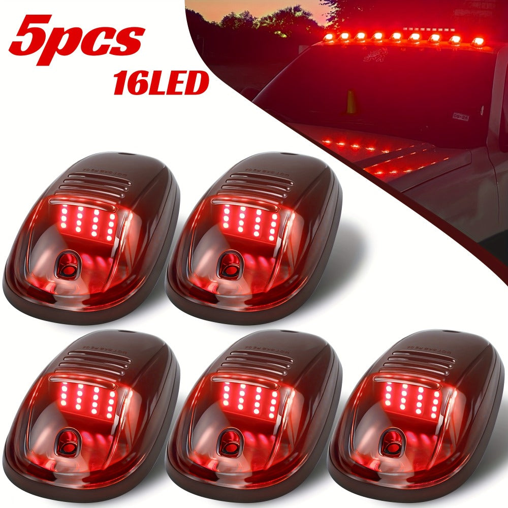 5pcs LED Cab Roof Marker Lights 16/24 LED 12V Super Bright UV-Resistant ABS Lens with Wiring Harness Kit for 2003-2018 Pickup Trucks 1500