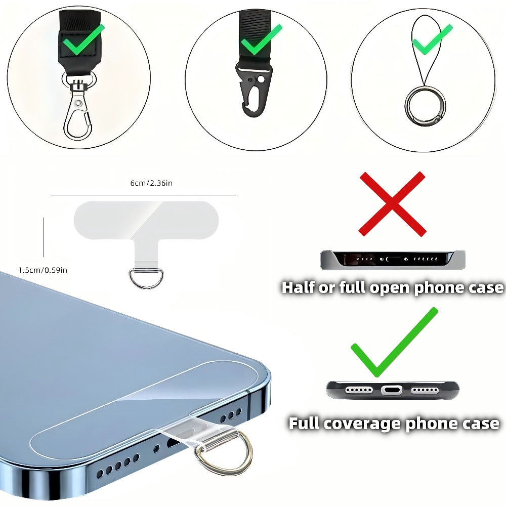 Phone Lanyard Patch 30pcs Transparent TPU Adhesive Pad Metal Buckle Anti-Lost Hook Universal DIY Strap Tether Kit for Phone Cases Keys