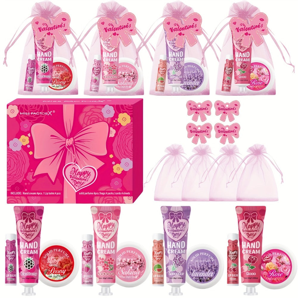 20pcs Beauty Gift Set Lip Balm Hand Cream Solid Perfume Pink Gift Bag Glossy Finish All Skin for Makeup, Travel and Everyday Vanity Use