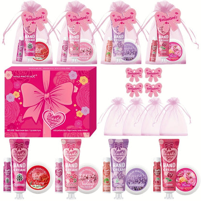 20pcs Beauty Gift Set Lip Balm Hand Cream Solid Perfume Pink Gift Bag Glossy Finish All Skin for Makeup, Travel and Everyday Vanity Use