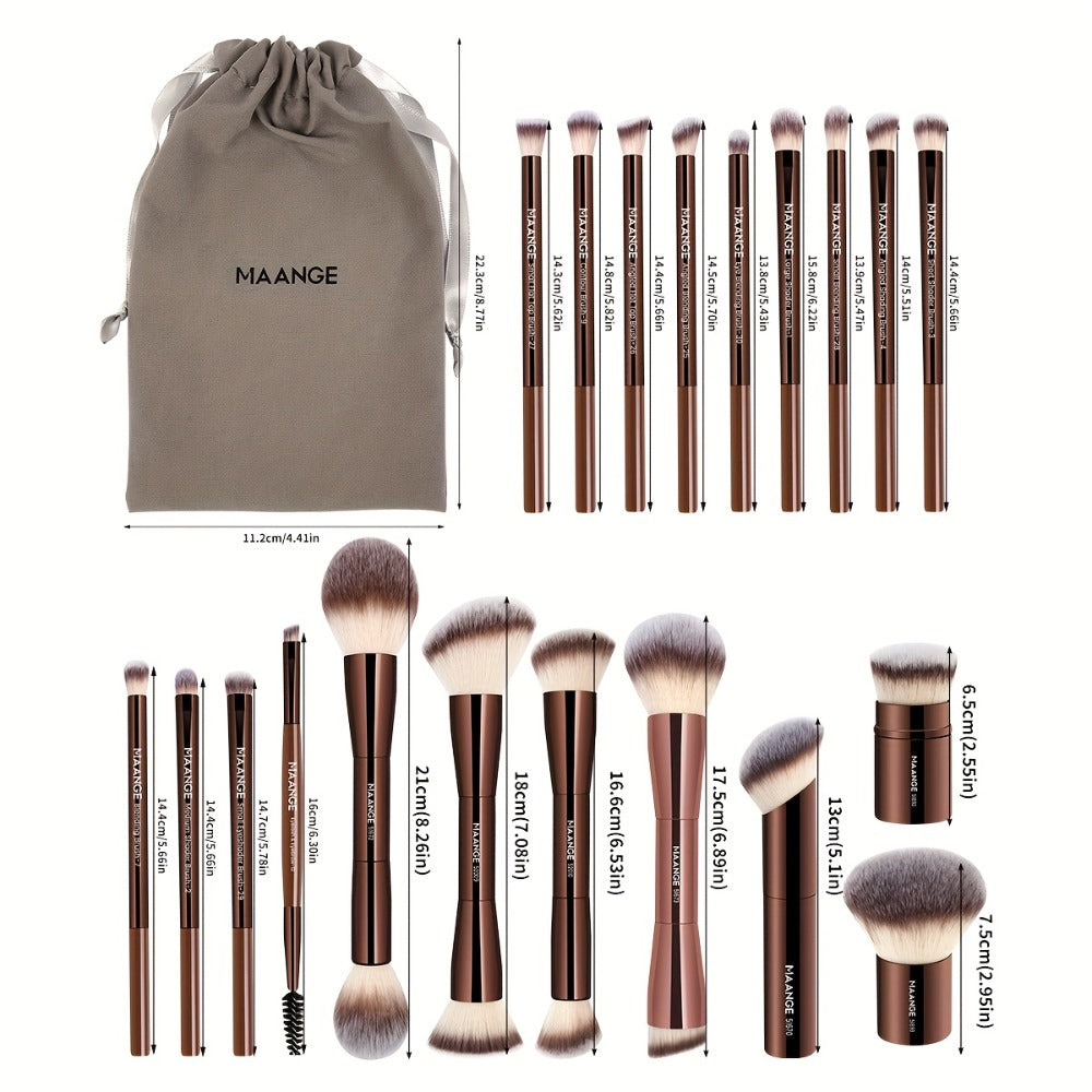 Makeup Brush Set, 20-Piece Aluminum Tube Handle Collection with Face, Eye and Kabuki Brushes plus Storage Bag