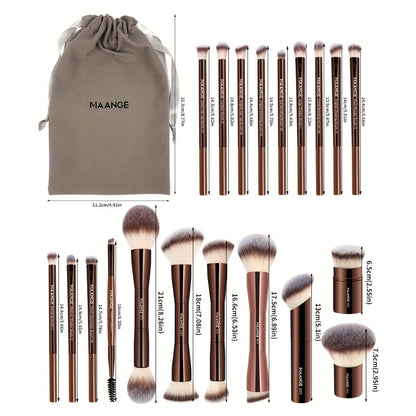 Makeup Brush Set, 20-Piece Aluminum Tube Handle Collection with Face, Eye and Kabuki Brushes plus Storage Bag