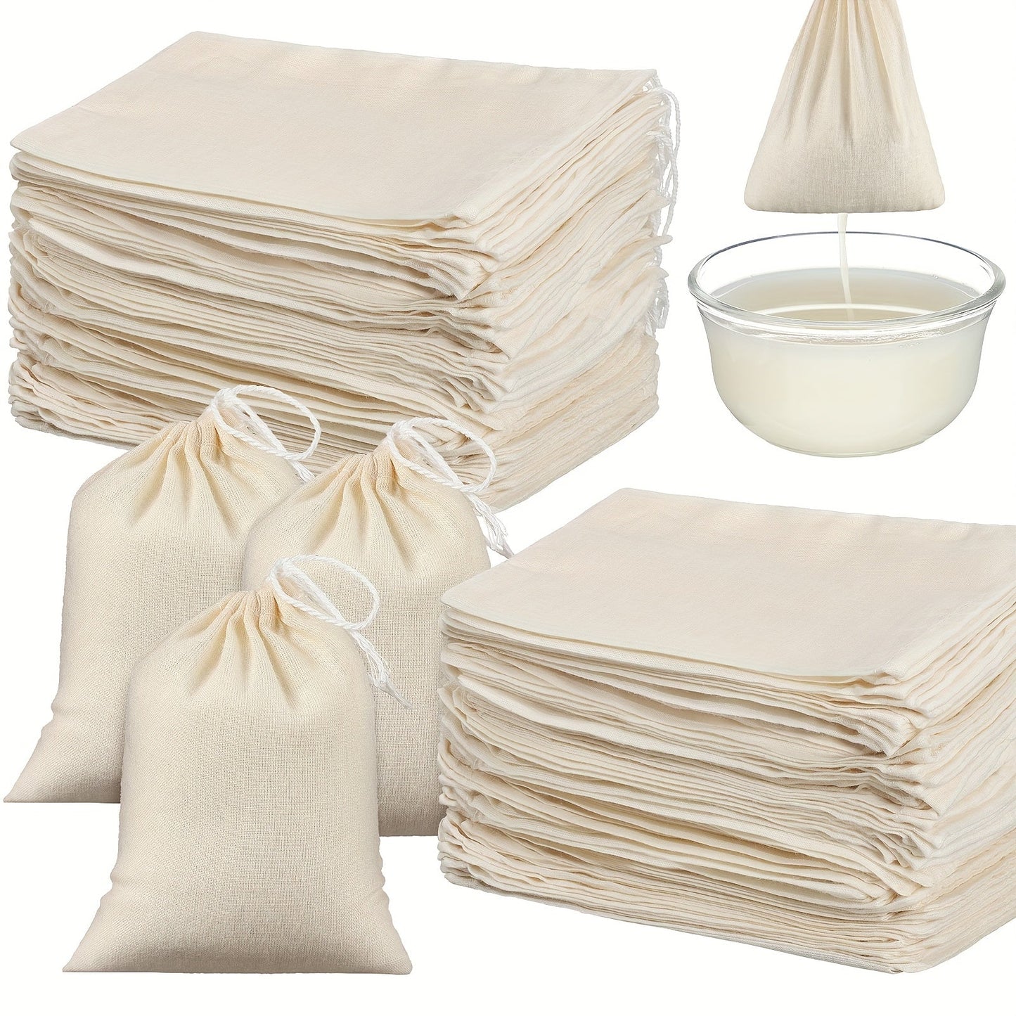 Cheesecloth Bags for Straining 100 Pack – Reusable Muslin Tea Filter Bags for Cold Brew, Milk Tea, Nut Milk & Cooking