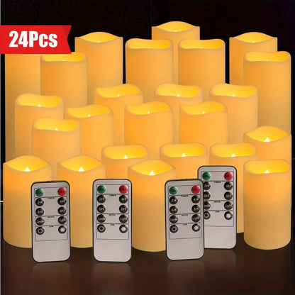 24-Piece Flameless LED Candle Set with Four Remotes and 4-, 5- or 6-Inch Battery-Operated Candles for Event and Home Decor