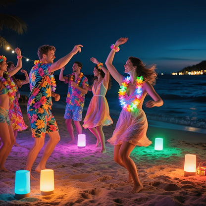 Light Up Hawaiian Lei Necklace 26pcs LED Flower Leis Glow Necklaces for Luau Party Beach Party Tropical Costume Accessories