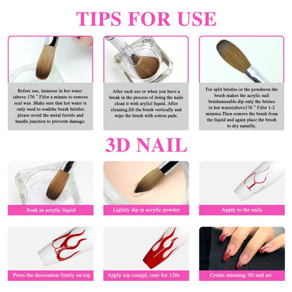 Kolinsky Acrylic Nail Brush Set 100% Pure Kolinsky Hair Flat Shape Sizes #10 #12 #14 – Professional Nail Art Sculpting Extension Brush