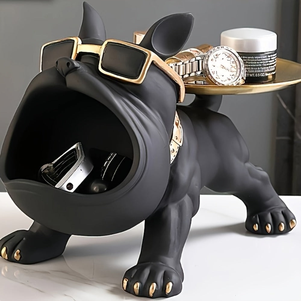 Resin Pug Bulldog Decorative Tray Statue | Dog Tray Organizer for Keys Jewelry Candy Earrings | Modern Art Home Decor Sculpture for Entryway