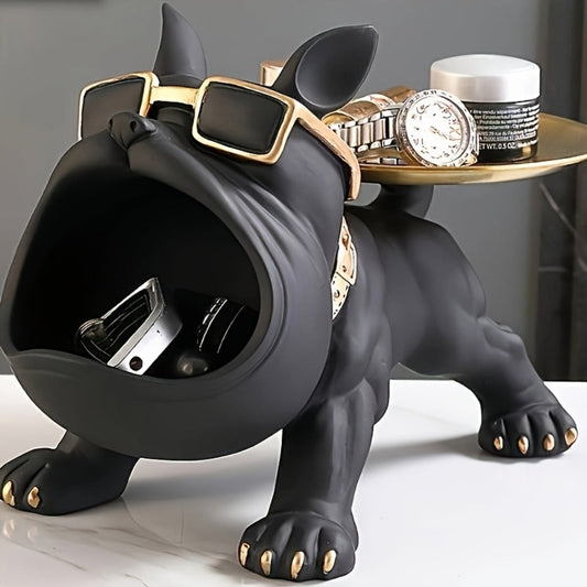 Resin Pug Bulldog Decorative Tray Statue | Dog Tray Organizer for Keys Jewelry Candy Earrings | Modern Art Home Decor Sculpture for Entryway