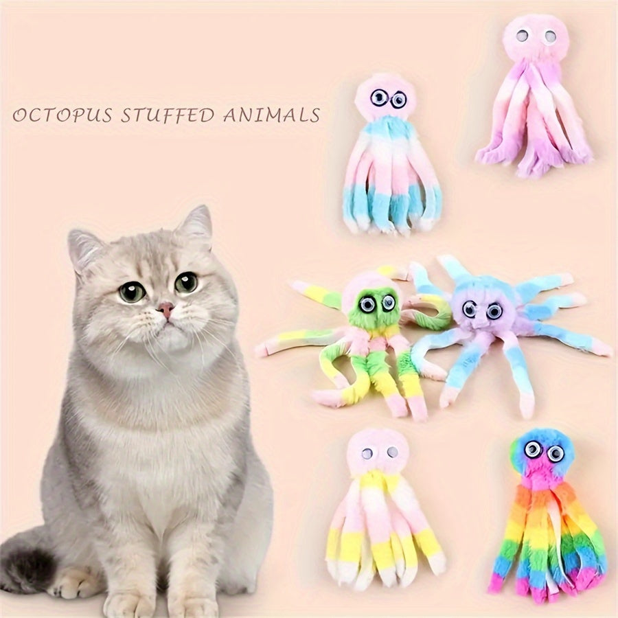 Cat Kick Toy Octopus 5-Pack – Cute Stuffed Chew & Kick Plush Toy for Indoor Cats, Teaser Wand Replacement Heads
