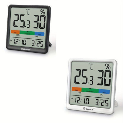 Indoor Thermometer Hygrometer Digital | Accurate Temperature Humidity Monitor with Clock & Calendar | Desktop Room Humidity Gauge for Home
