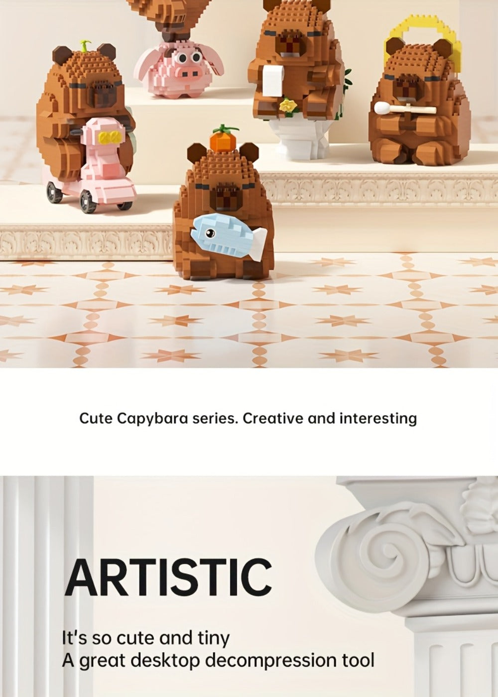 Capybara Micro Brick Building Set 562pcs Collector Edition – Miniature DIY Assembly Desk Decor Stress Relief Toy for Kids Teens Adults