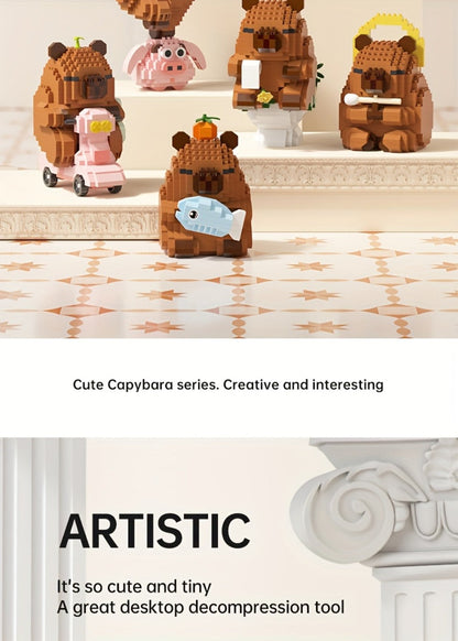 Capybara Micro Brick Building Set 562pcs Collector Edition – Miniature DIY Assembly Desk Decor Stress Relief Toy for Kids Teens Adults