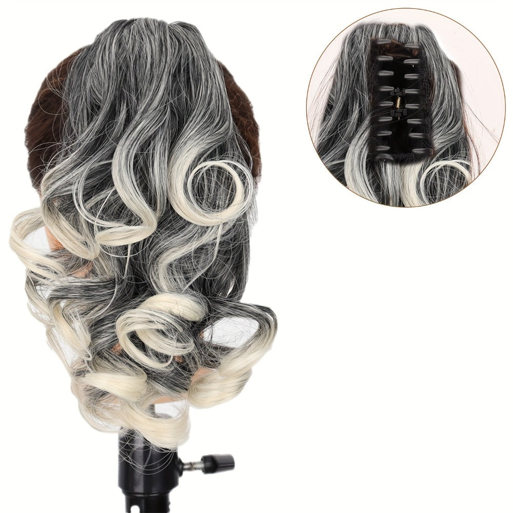 Hair Extensions Curly 8-Inch Synthetic Ponytail with Claw Clip and Eight Dark, Brown and Blonde Colors