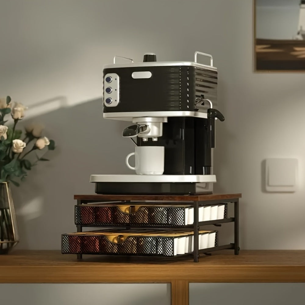 Coffee Pod Holder K-Cup Storage Drawer with Sliding Basket, 48-Capsule Double Layer Coffee Capsule Organizer for Countertop