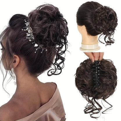 Hair Extensions Curly-Wavy 6-Inch Synthetic Messy Bun with Claw Clip and Seven Color Codes