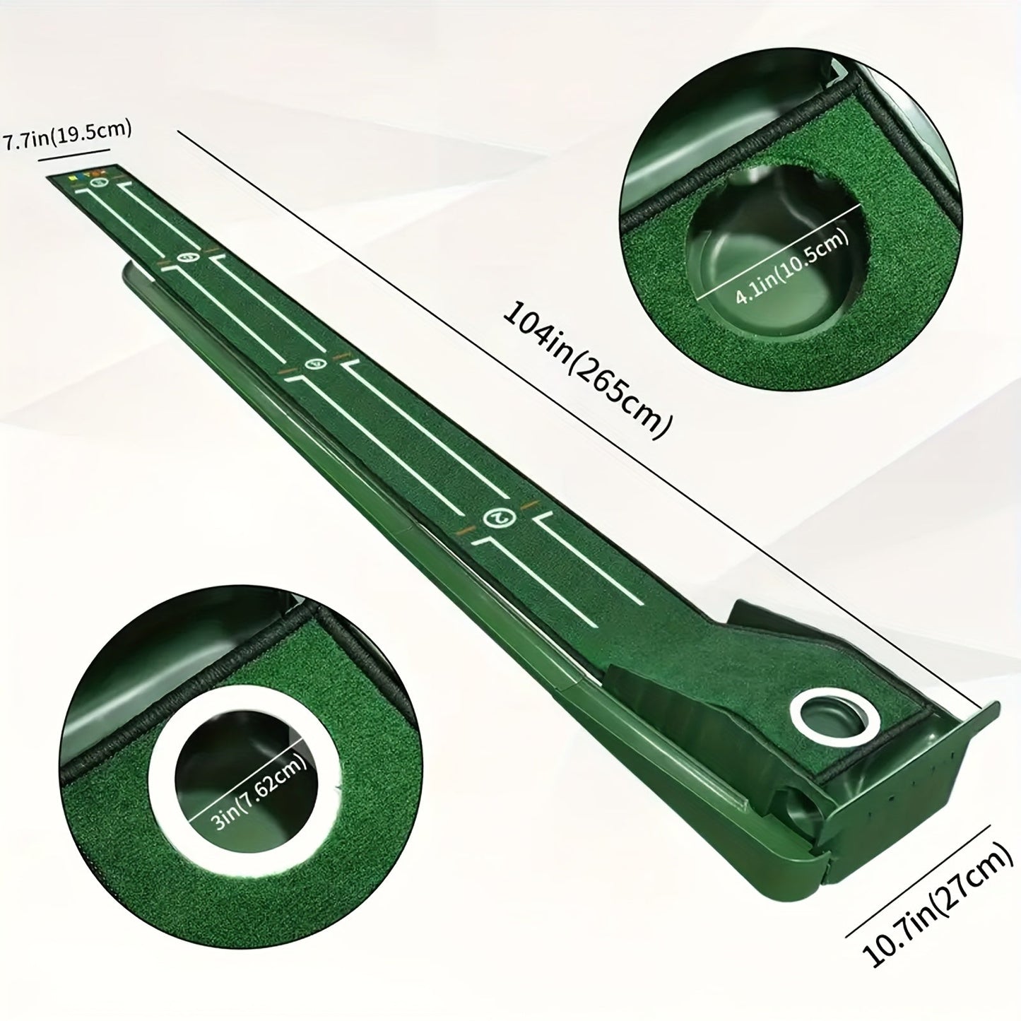 Indoor Golf Putting Mat with Gravity Ball Return, Alignment Guides, Folding Base and Post-Hole Collector
