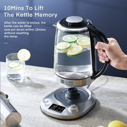 1.7L Glass Tea Kettle with 1200W Heating, Nine Temperature Presets, Removable Infuser and 2-Hour Keep Warm