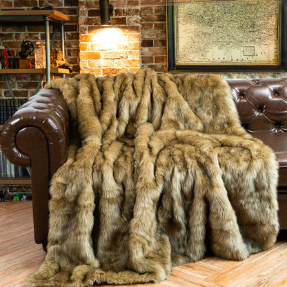 Long Hair Fluffy Reversible Plush Velvet Throw Blanket, 300-350gsm Elegant Throw for Couch & Bed