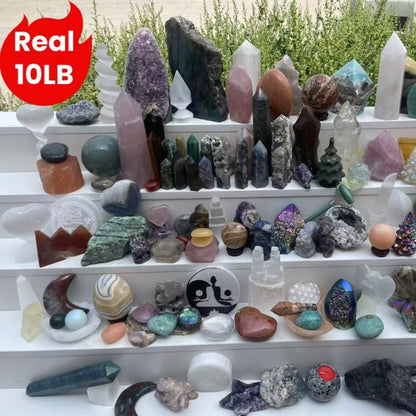 10LB Mixed Crystals Bulk Lot Natural Gemstones Towers Spheres Clusters Rough Stones Healing Crystals Collection Gift Set Decorative