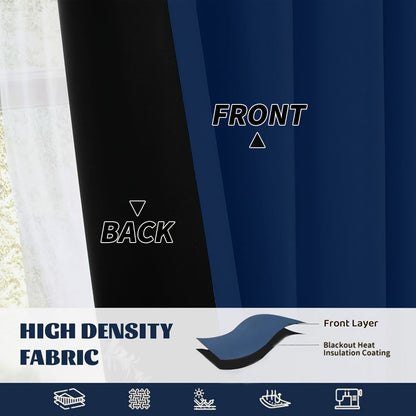 Blackout Curtains 4 Panels Thermal Insulated Room Darkening Drapes, Rod Pocket, Energy Saving, Solid Color for Bedroom & Living Room