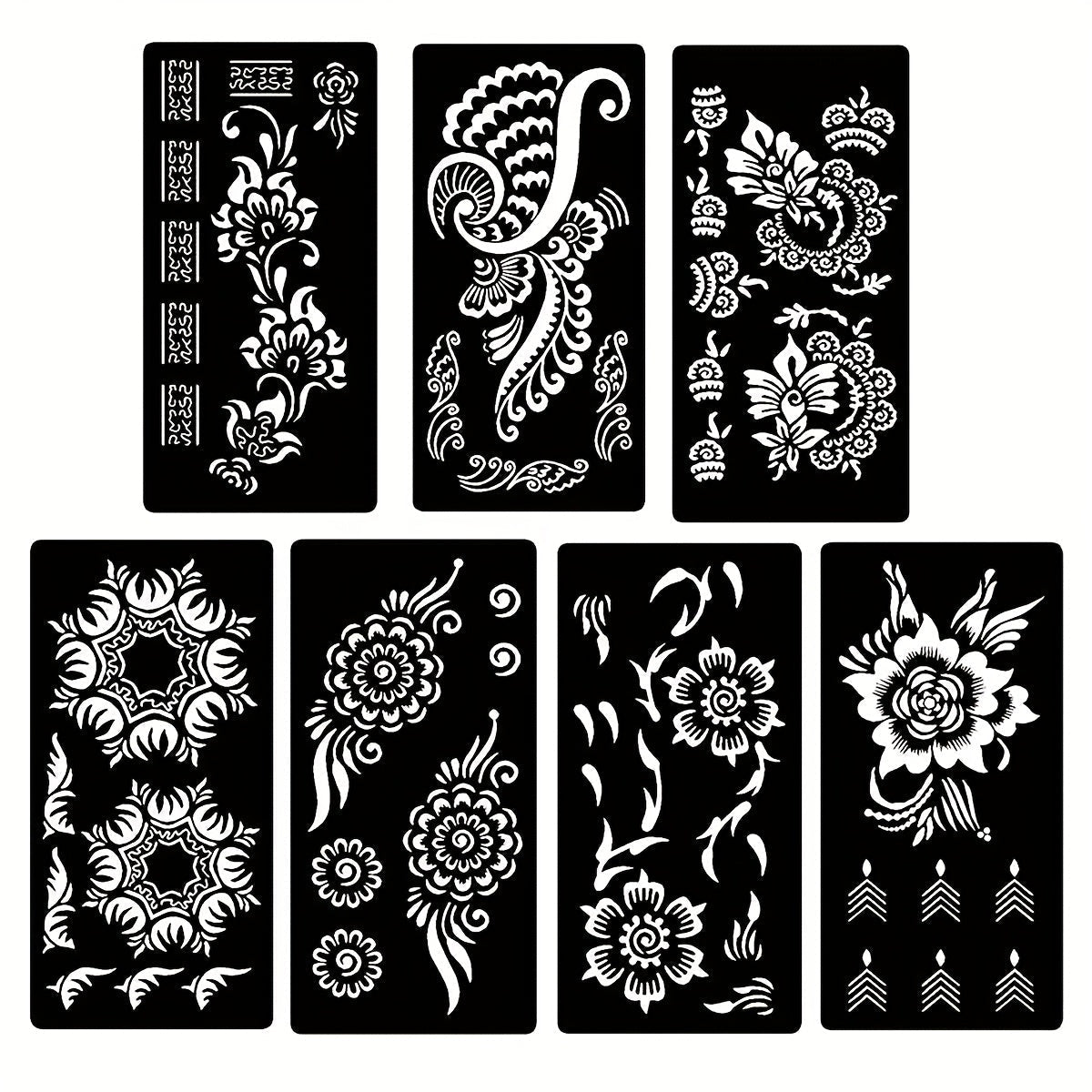 Seven-Piece Floral Tattoo Stencil Set with Paisley and Henna-Style Designs in SM031 or SM032