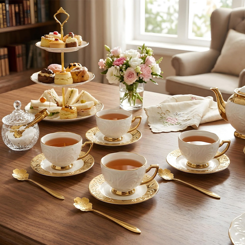 Espresso Cups Set 12 Pcs, 7.44 Oz Small Ceramic Cappuccino Cup Set with 6 Cups, 6 Trays & 6 Spoons