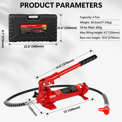 Porta Power Hydraulic Jack Kit 4 / 10 / 20 Ton, High Carbon Steel Body Repair Ram Set for Pulling Pushing Lifting Bending Straightening