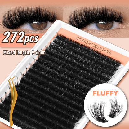 D-Curl Lash Extensions Tray with 272 Pre-Grouped 100D Thick Clusters in Mixed 8-16mm Lengths