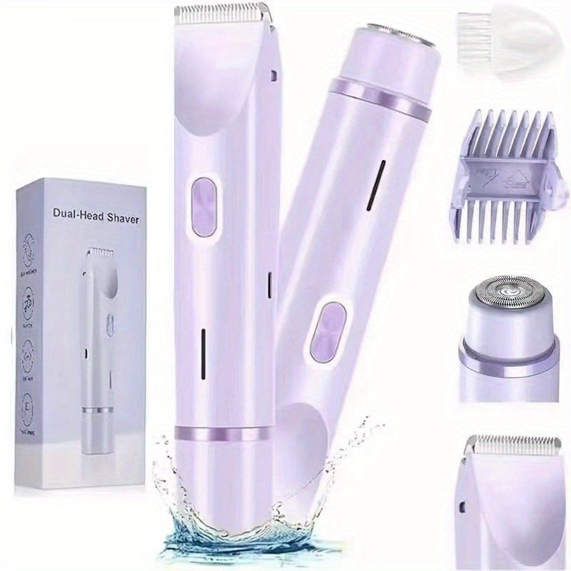 Bikini Trimmer Electric 2-in-1 Rechargeable Dual-Head Face Shaver for Women – Stainless Steel Blade USB Cordless Hair Remover for Bikini
